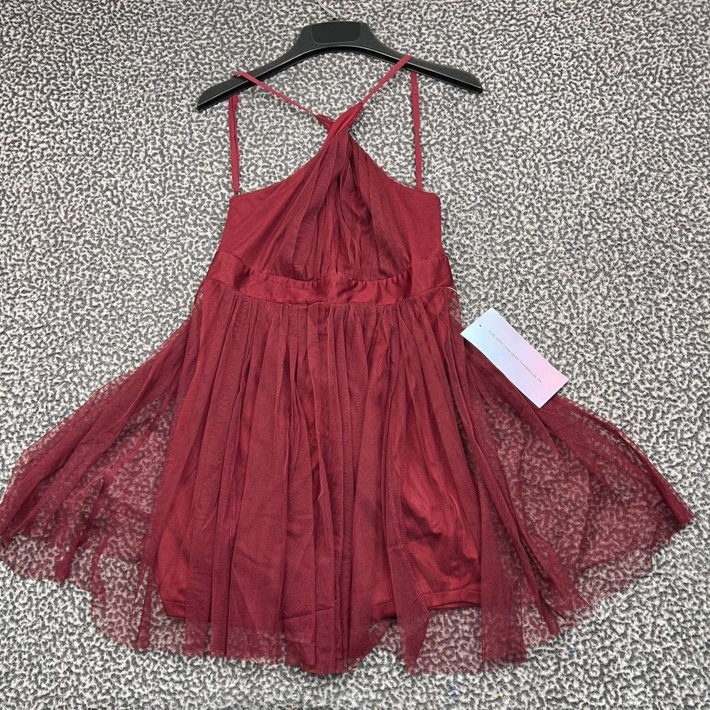 Luxxel Mini Dress Women Medium Red Tulle Overlay Cross Front Halter New M